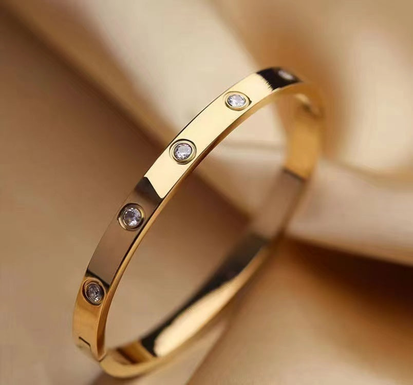 Elegant 14K Gold Plated Love Bracelet with CZ Gems for Women - Ideal Gift for Special Occasions