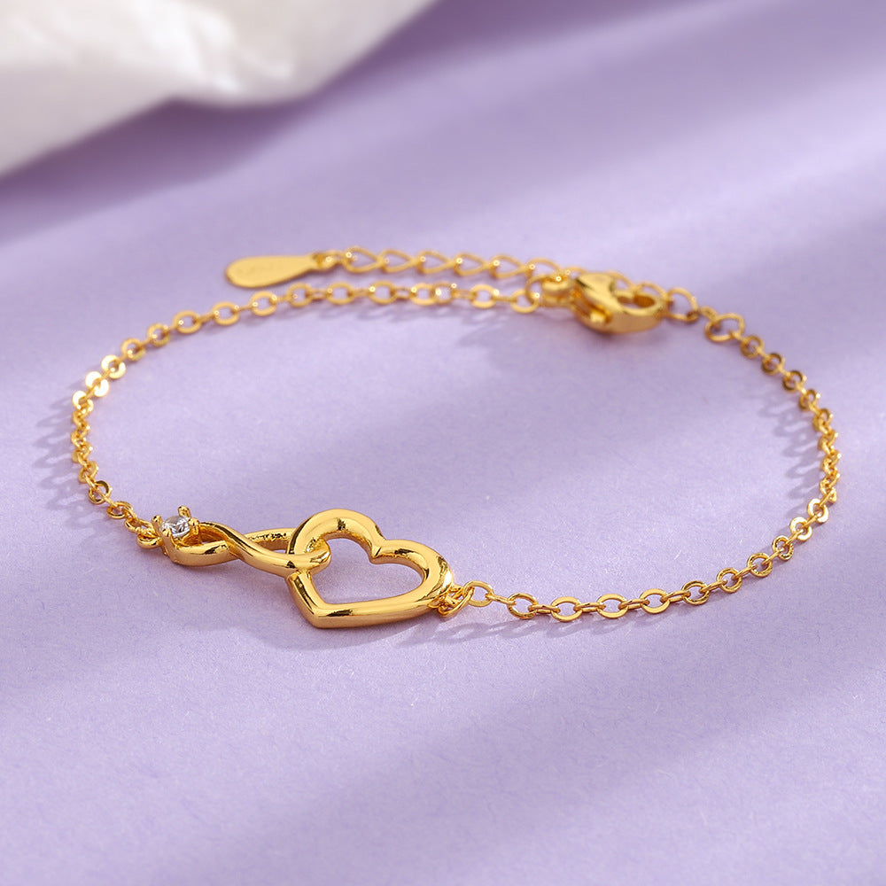 Love Charm Bracelet - Korean Style 3A Zirconia Copper Jewelry with Extension Chain