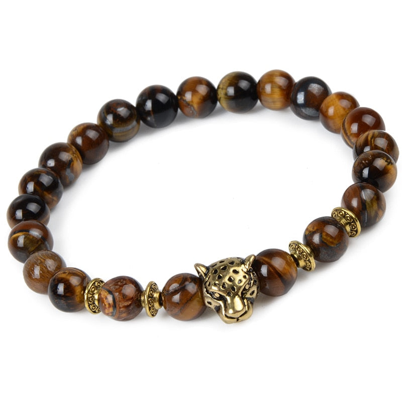 Leopard Tiger Eye Lion Head Bracelet Owl Buddha Bead Bracelets Bangles Skull Charm Natural Stone Bracelet yoga Jewelry Men Women