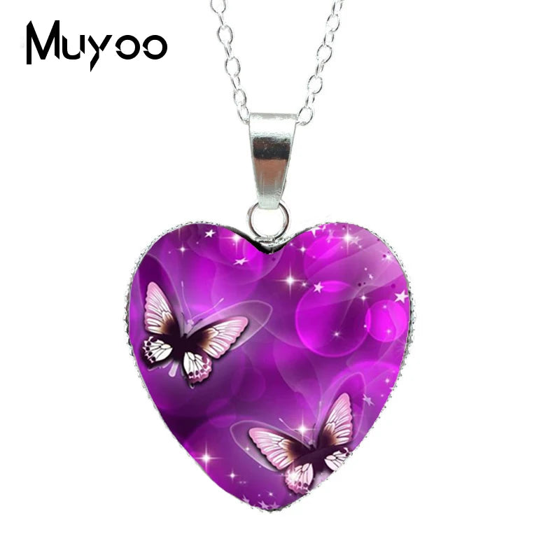 2024 Hot Purple Magic Butterfly Heart Jewelry Necklace Beautiful and Mysterious Butterfly Pendant Heart Necklace Jewerly HZ3