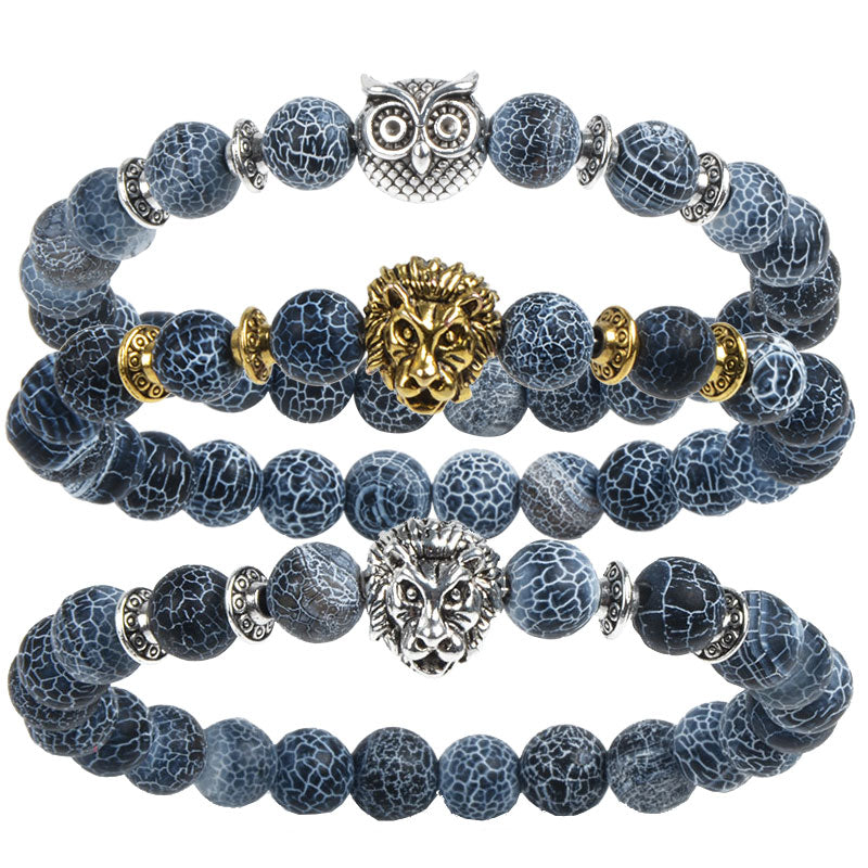 Leopard Tiger Eye Lion Head Bracelet Owl Buddha Bead Bracelets Bangles Skull Charm Natural Stone Bracelet yoga Jewelry Men Women