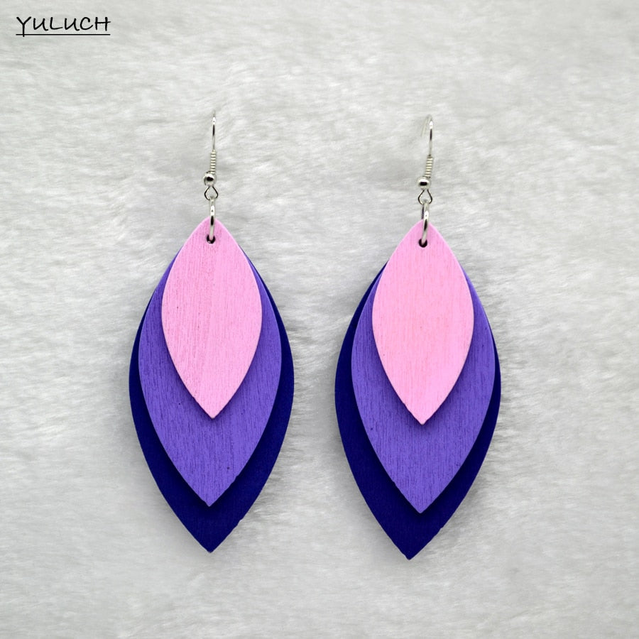 charm Leaf wood earrings earring accessories three color long  carton statement jewelry for woman 2016 design new