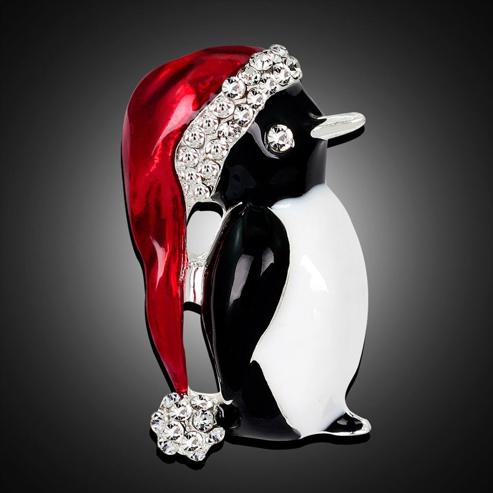 Lovely Little Penguin Brooch Christmas Jewelry Alloy Enamel Crystal Balls Luxury Hat Penguin Brooch  Broches Navidad Gift