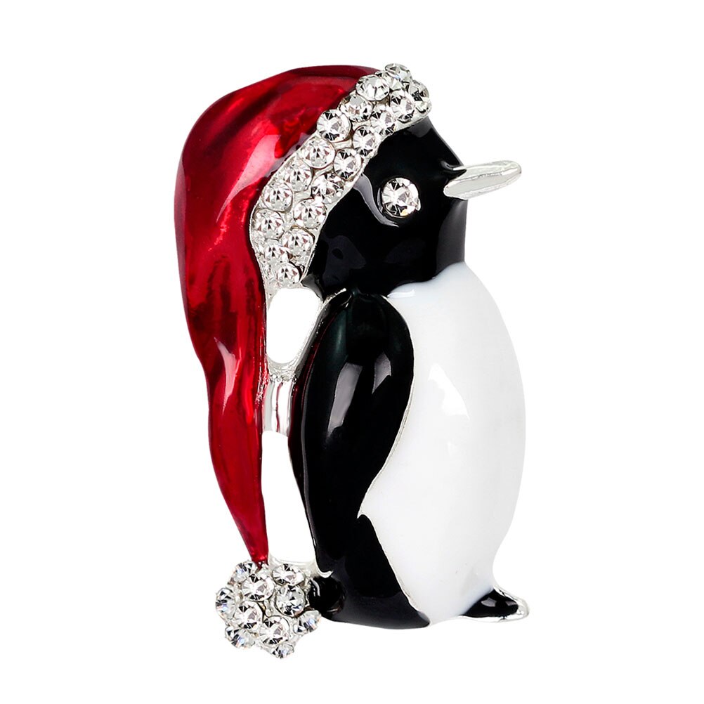 Lovely Little Penguin Brooch Christmas Jewelry Alloy Enamel Crystal Balls Luxury Hat Penguin Brooch  Broches Navidad Gift