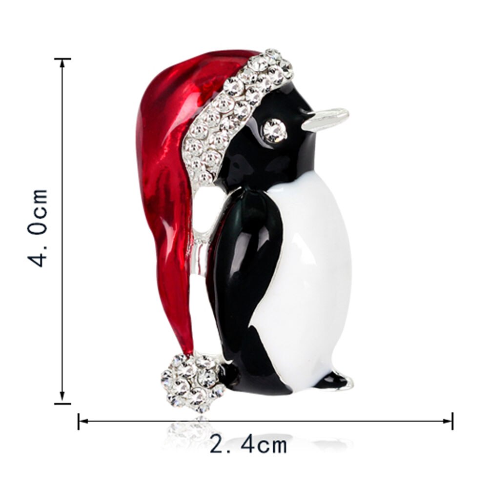 Lovely Little Penguin Brooch Christmas Jewelry Alloy Enamel Crystal Balls Luxury Hat Penguin Brooch  Broches Navidad Gift