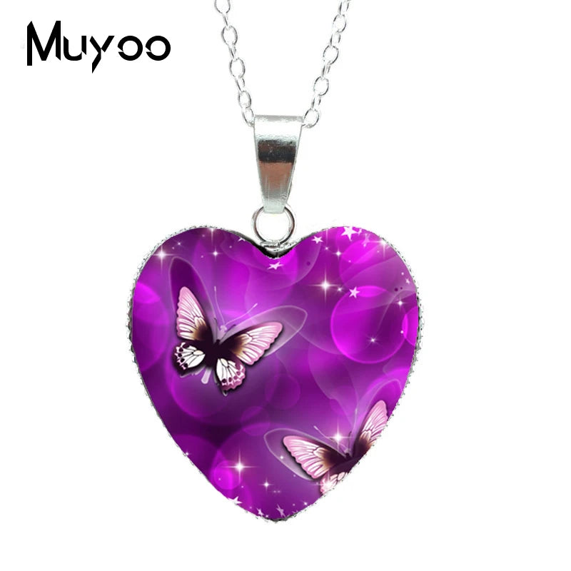 2024 Hot Purple Magic Butterfly Heart Jewelry Necklace Beautiful and Mysterious Butterfly Pendant Heart Necklace Jewerly HZ3