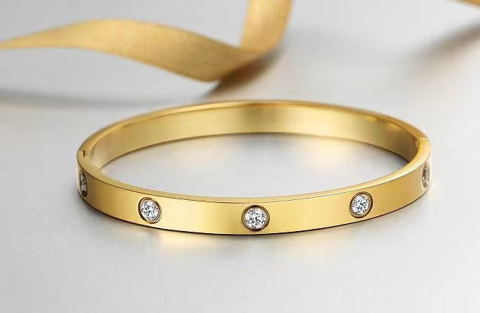 Elegant 14K Gold Plated Love Bracelet with CZ Gems for Women - Ideal Gift for Special Occasions