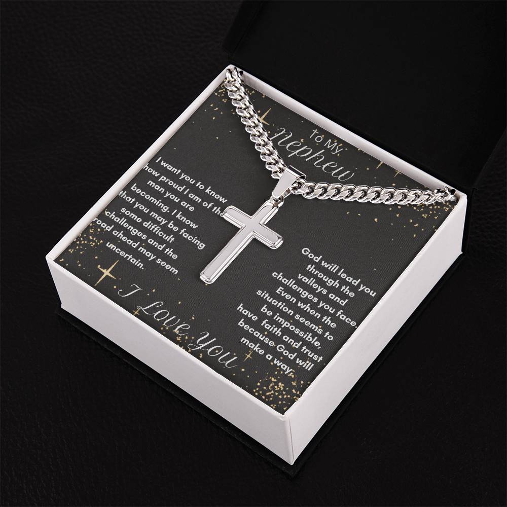 Cuban Chain With Artisan Cross Necklace