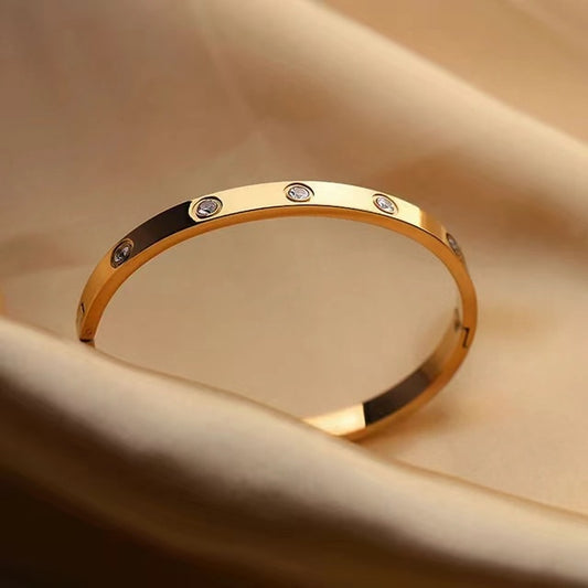 Elegant 14K Gold Plated Love Bracelet with CZ Gems for Women - Ideal Gift for Special Occasions