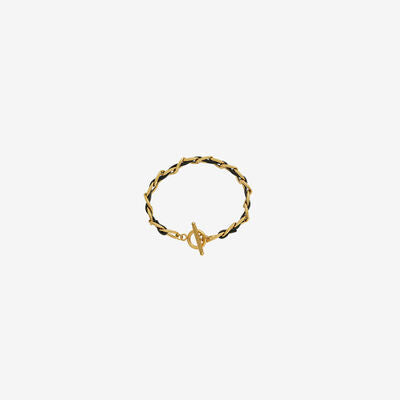 Gold-Plated Leather Chain Bracelet