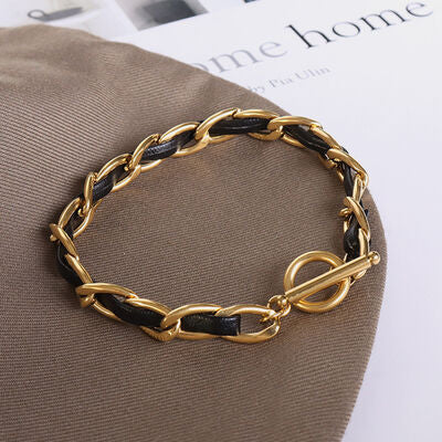 Gold-Plated Leather Chain Bracelet