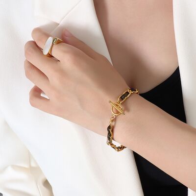 Gold-Plated Leather Chain Bracelet